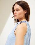 Linen Rich High Neck Tie Detail Cami Top