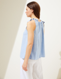 Linen Rich High Neck Tie Detail Cami Top