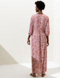 Printed V-Neck Tie Waist Maxi Beach Dress