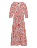Printed V-Neck Tie Waist Maxi Beach Dress