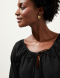 Linen Rich Tie Neck Blouse