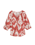 Linen Rich Printed Tie Neck Blouse