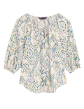 Linen Rich Printed Tie Neck Blouse