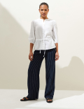 Pure Linen Round Neck Waisted Blouse