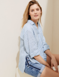 Pure Linen Striped Long Sleeve Blouse
