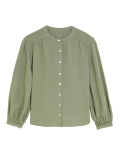 Linen Blend Collarless Long Sleeve Blouse