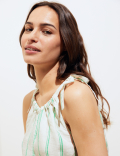 Pure Linen Striped Sleeveless Cami Top