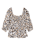 Pure Linen Animal Print 3/4 Sleeve Blouse