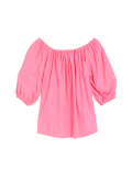 Linen Rich Bardot Puff Sleeve Blouse