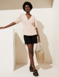 Linen Rich Checked Short Sleeve Blouse