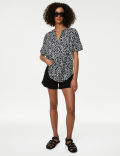 Pure Linen Animal Print Popover Blouse