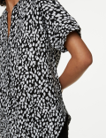 Pure Linen Animal Print Popover Blouse