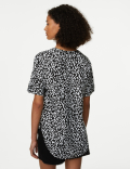 Pure Linen Animal Print Popover Blouse