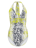 Animal Print U Bar Plunge Swimsuit