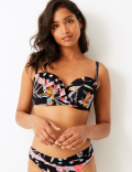 Printed Ruffle Padded Bandeau Bikini Top