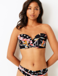 Printed Ruffle Padded Bandeau Bikini Top