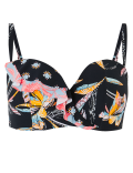 Printed Ruffle Padded Bandeau Bikini Top