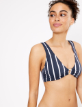 Striped Ribbed Plunge Bikini Top