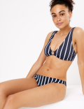 Striped Ribbed Plunge Bikini Top