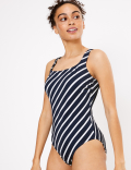 Tummy Control Striped Scoop Neck Swimsuit