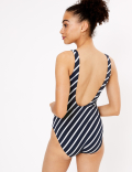 Tummy Control Striped Scoop Neck Swimsuit