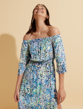 Printed Bardot Midi Beach Dress
