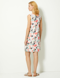 Linen Rich Leaf Print Shift Dress