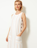 Striped Shift Midi Dress with Linen