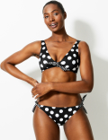 Spot Print Front Tie Plunge Bikini Top