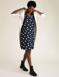 Linen Blend Polka Dot Shift Dress