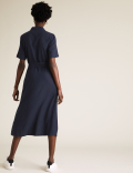 Linen Blend Collared Midi Shirt Dress
