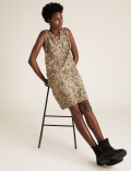 Linen Animal Print Knee Length Shift Dress