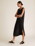 Linen Blend Midi Shift Dress