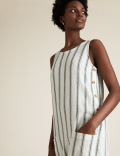 Linen Stripe Midi Shift Dress