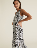 Linen Animal Print Midi Shift Dress