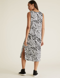 Linen Animal Print Midi Shift Dress