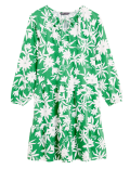 Linen Floral Tie Neck Mini Swing Dress
