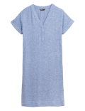 Linen Blend V-Neck Shift Dress