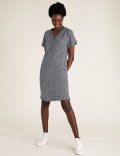 Linen Blend Leaf Print Mini Shift Dress