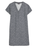 Linen Blend Leaf Print Mini Shift Dress