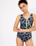 Printed Zip Through Swimsuit