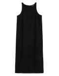 Linen Rich High Neck Midi Slip Dress