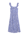 Linen Blend Printed Square Neck Midi Dress