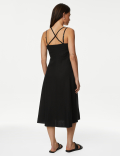 Linen Rich V-Neck Midi Waisted Dress