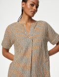 Linen Rich Printed V-Neck Shift Dress