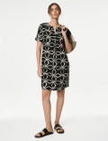 Linen Rich Printed V-Neck Shift Dress