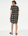 Linen Rich Printed V-Neck Shift Dress