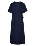 Linen Blend Short Sleeve Midi Wrap Dress