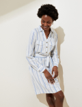 Linen Rich Striped Knee Length Shirt Dress