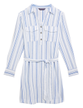 Linen Rich Striped Knee Length Shirt Dress